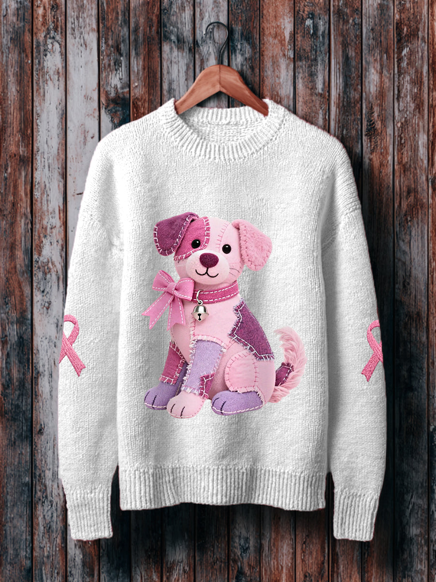 Chien rose rose ruban de soutien de sensibilisation au cancer du sein Sweatshirt des femmes