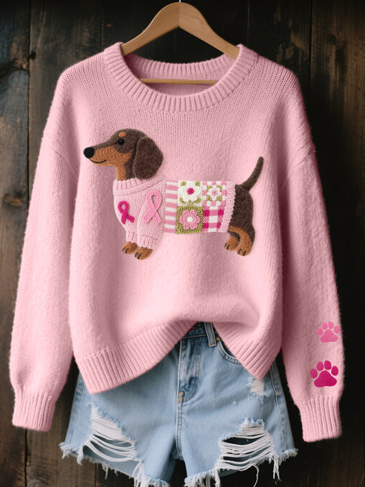 Pull confortable en tricot à motif de teckel Art en feutre de laine pour femmes