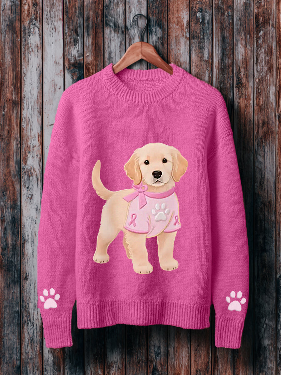 Pull Femme Rose Chien Ruban Rose Soutien Sensibilisation Au Cancer Du Sein