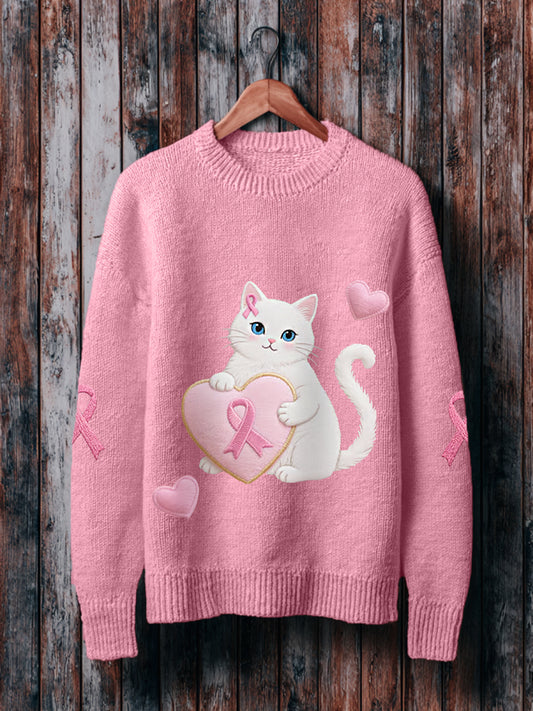 Pull Femme Rose Chat Rose Ruban Sensibilisation Au Cancer Du Sein