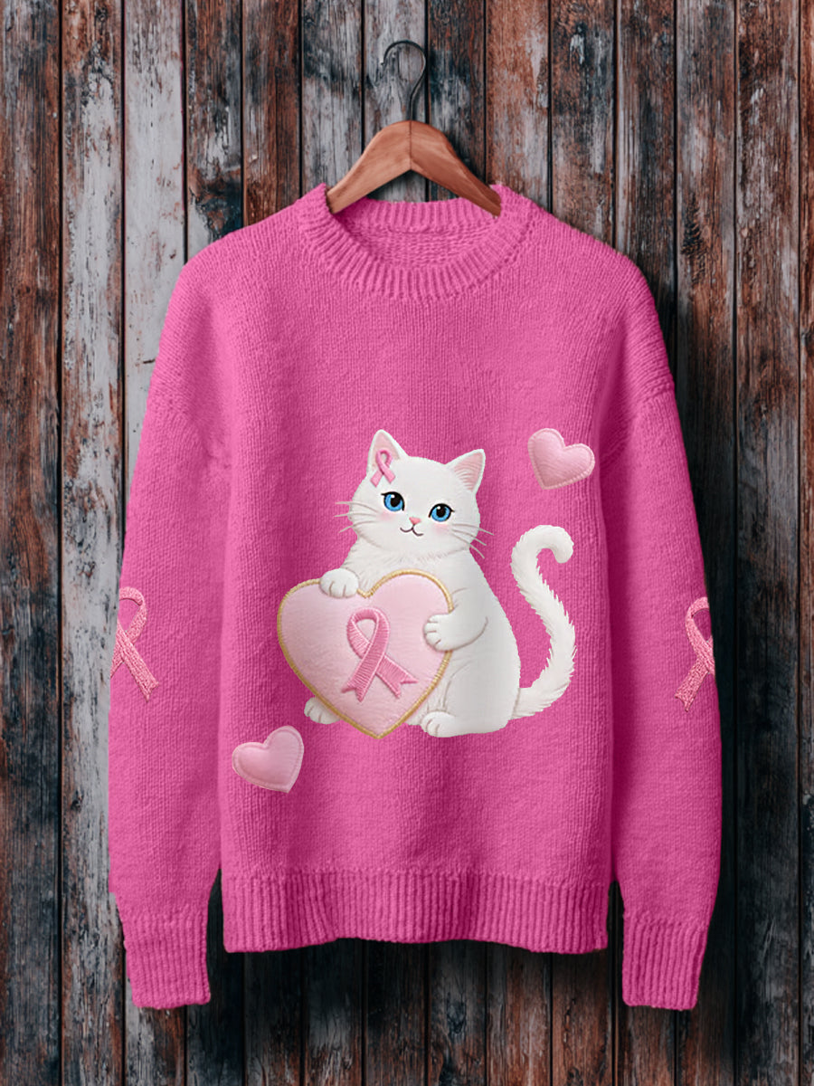 Pull Femme Rose Chat Rose Ruban Sensibilisation Au Cancer Du Sein