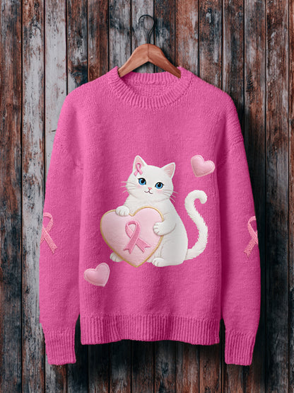 Pull Femme Rose Chat Rose Ruban Sensibilisation Au Cancer Du Sein