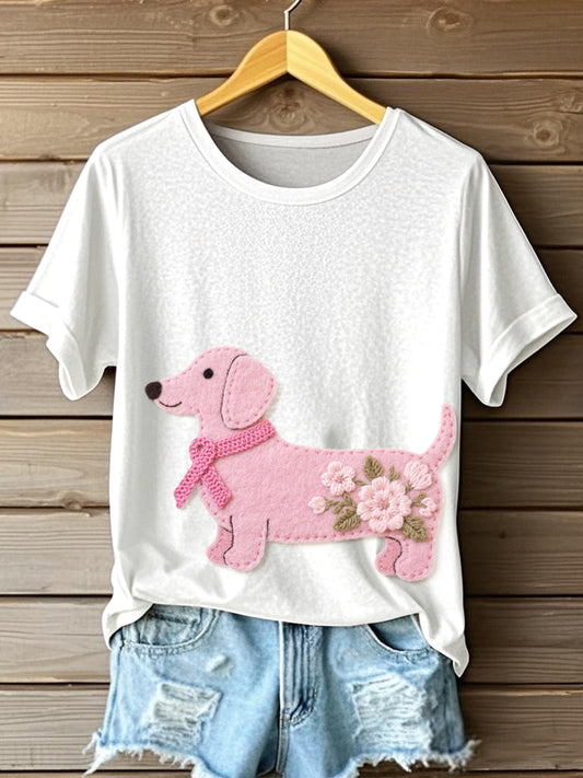 T-shirt d'art de feutre de modèle mignon de teckel des femmes