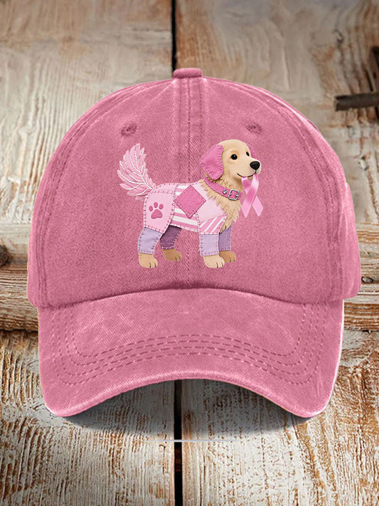 Chapeau de soutien unisexe chien rose ruban de sensibilisation au cancer du sein