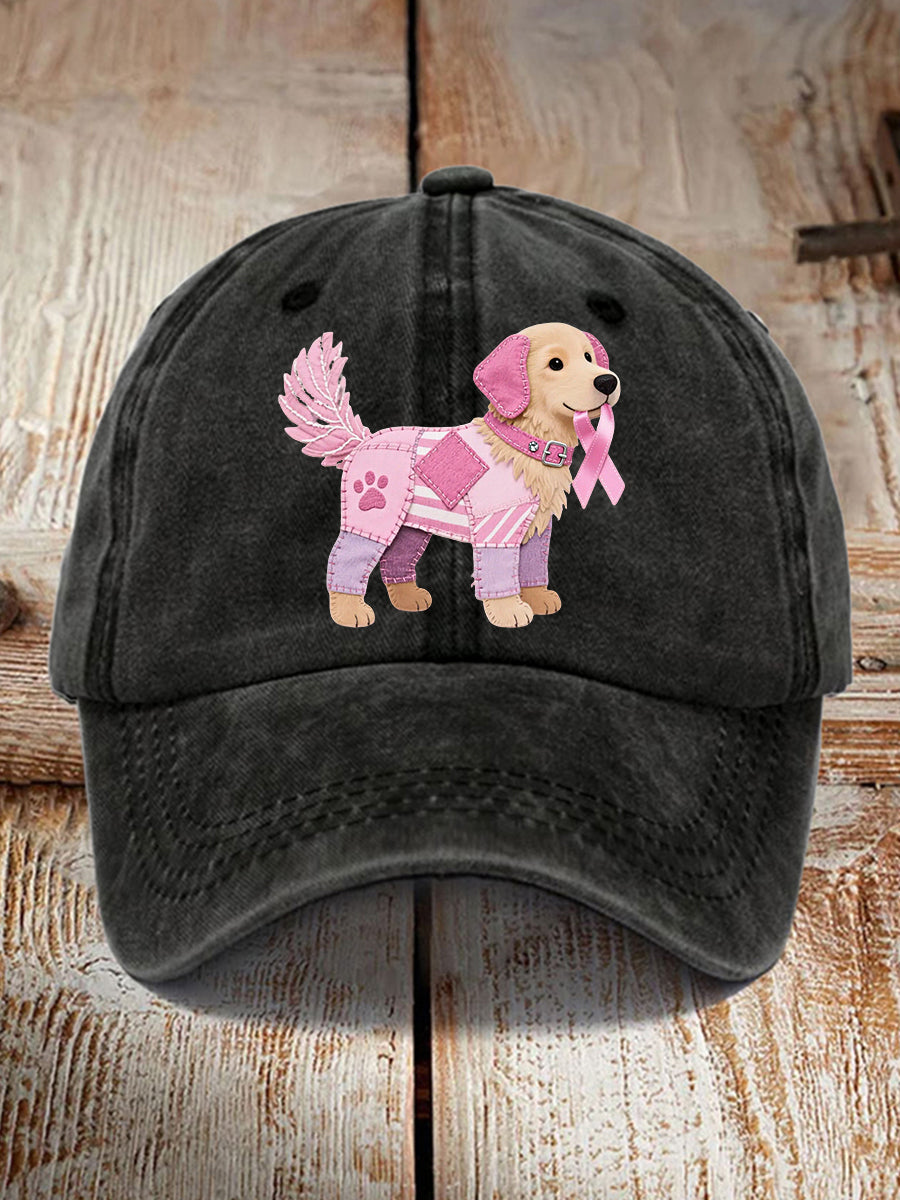 Chapeau de soutien unisexe chien rose ruban de sensibilisation au cancer du sein