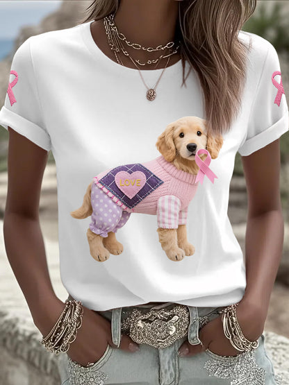 T-shirt de soutien de sensibilisation au cancer du sein ruban rose chien rose femme