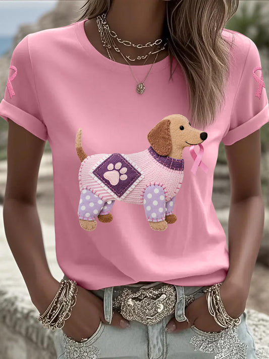 T-shirt de soutien de sensibilisation au cancer du sein ruban rose chien rose femme