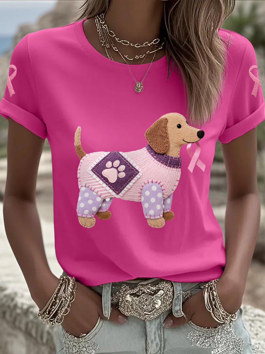 T-shirt de soutien de sensibilisation au cancer du sein ruban rose chien rose femme