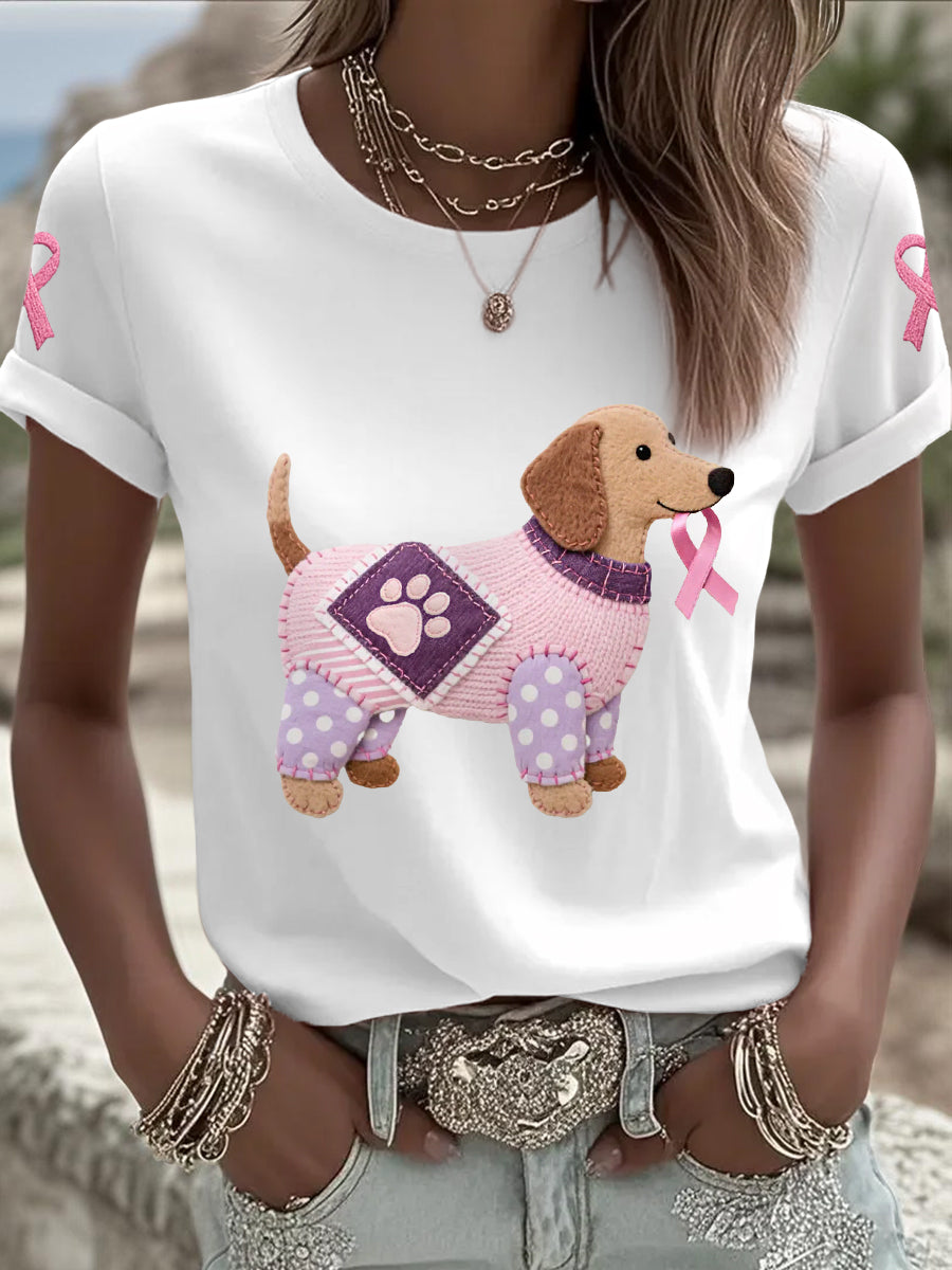 T-shirt de soutien de sensibilisation au cancer du sein ruban rose chien rose femme