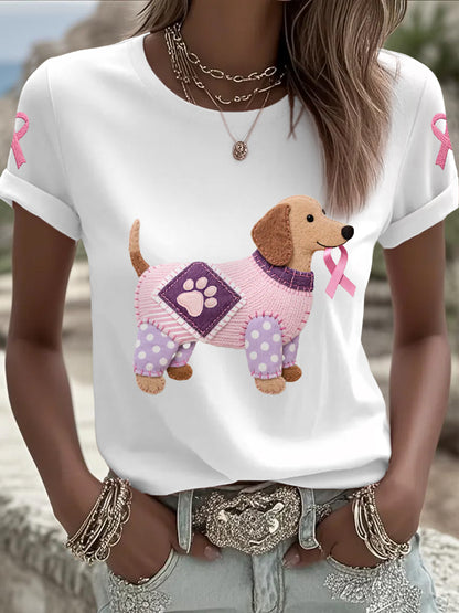 T-shirt de soutien de sensibilisation au cancer du sein ruban rose chien rose femme