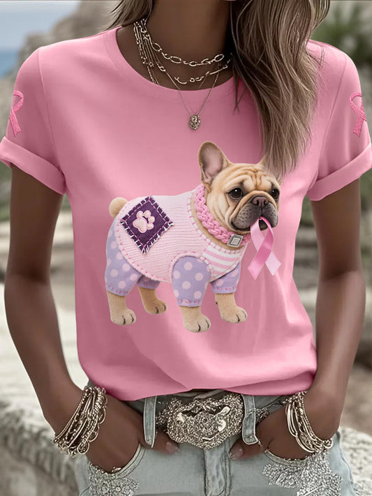 T-shirt de soutien de sensibilisation au cancer du sein ruban rose chien rose femme