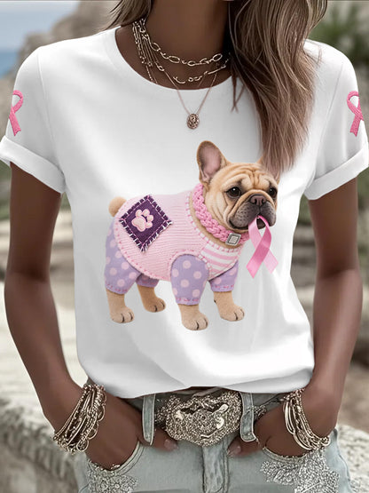 T-shirt de soutien de sensibilisation au cancer du sein ruban rose chien rose femme