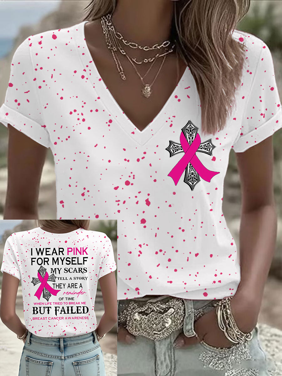 Sensibilisation au cancer du sein des femmes Je porte du rose pour moi-même Mes cicatrices racontent une histoire T-Shirt