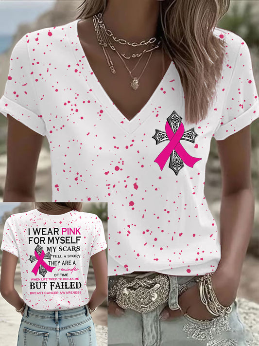 Sensibilisation au cancer du sein des femmes Je porte du rose pour moi-même Mes cicatrices racontent une histoire T-Shirt