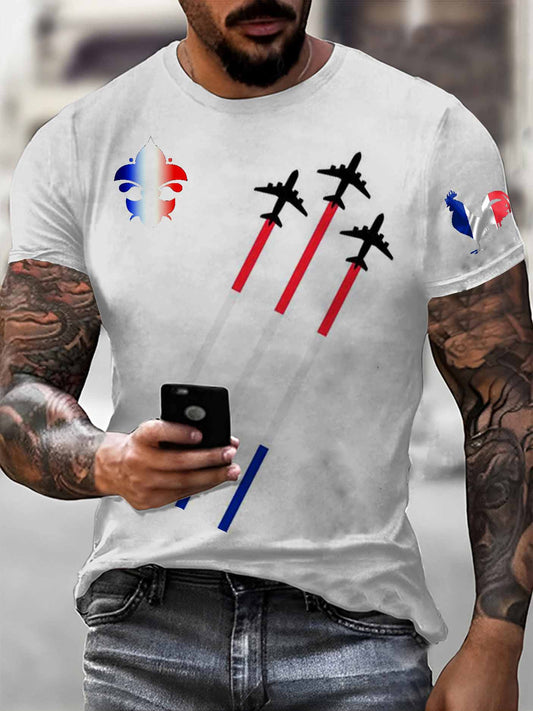 T-Shirt Décontracté À Imprimé Avion Français Vintage