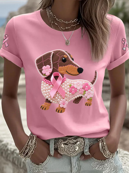 T-shirt Décontracté Femme Imprimé Ruban Rose