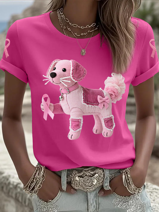 T-shirt de soutien de sensibilisation au cancer du sein ruban rose chien rose femme
