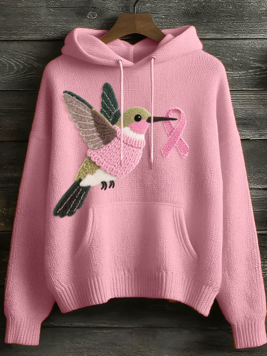 Sweat à capuche en tricot confortable pour femmes en feutre à motif de colibri