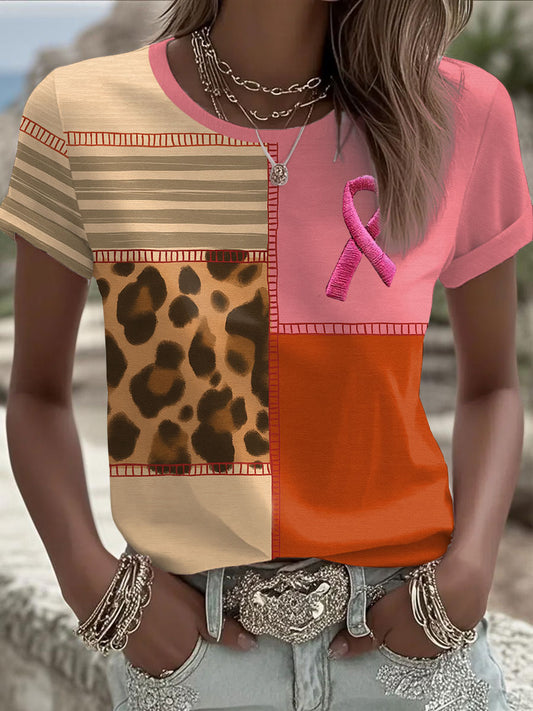 T-shirt Décontracté Femme Imprimé Ruban Rose