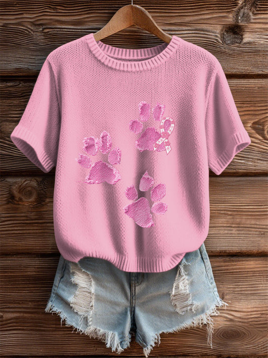Sensibilisation au cancer du sein Denim chien patte Imprimer T-Shirt des femmes