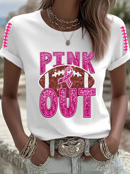 Femmes du cancer du sein sensibilisation rose ruban rose imprimé T-shirt décontracté
