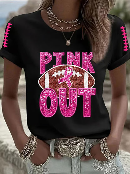Femmes du cancer du sein sensibilisation rose ruban rose imprimé T-shirt décontracté