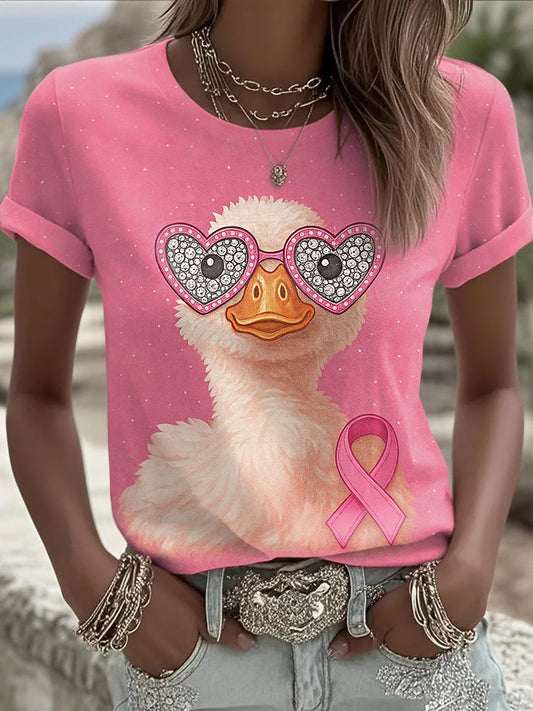 Tee-shirt de soutien de sensibilisation au cancer du sein de canard rose de ruban rose des femmes