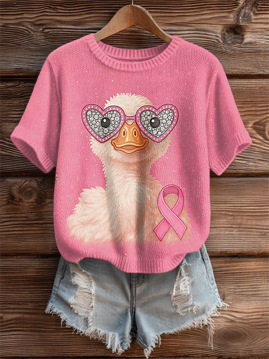 Tee-shirt de soutien de sensibilisation au cancer du sein de canard rose de ruban rose des femmes
