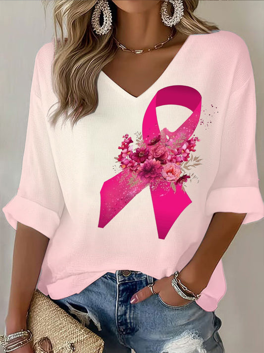 T-shirt court décontracté pour femmes sur le thème du cancer du sein rose progressif