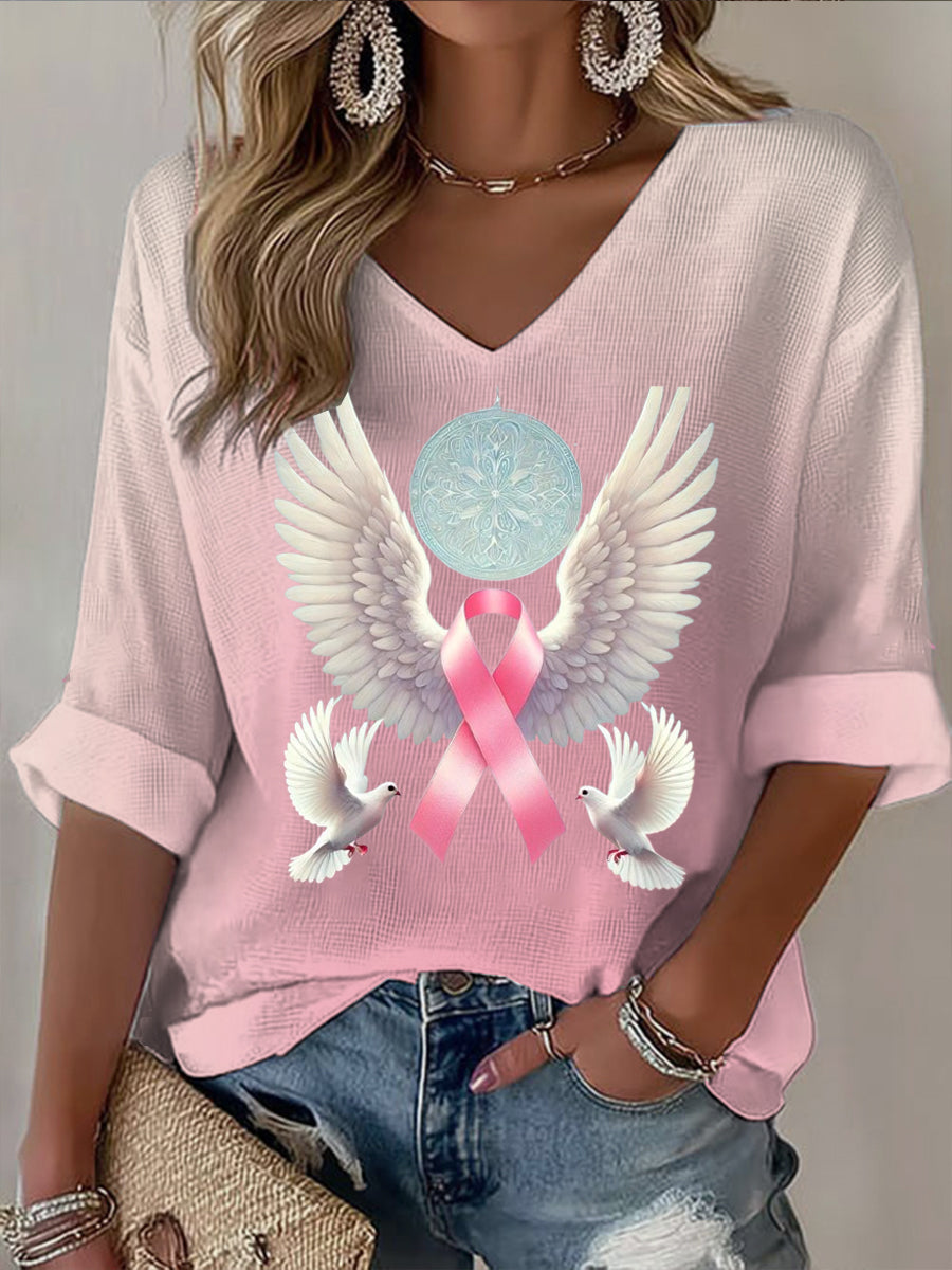 Peace Pigeon sur le thème du cancer du sein T-shirt court décontracté pour femmes