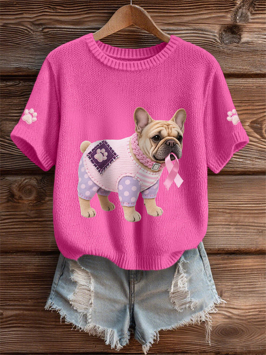 T-shirt de soutien de sensibilisation au cancer du sein ruban rose chien rose femme