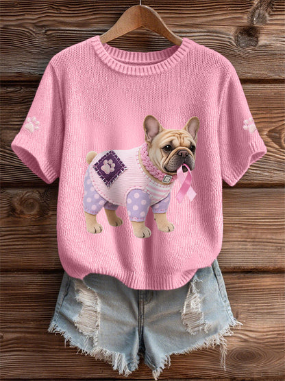 T-shirt de soutien de sensibilisation au cancer du sein ruban rose chien rose femme