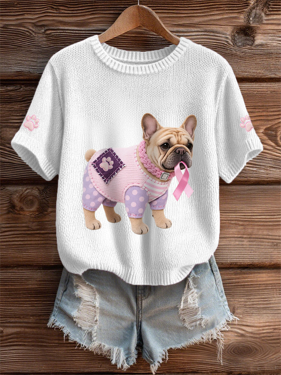 T-shirt de soutien de sensibilisation au cancer du sein ruban rose chien rose femme