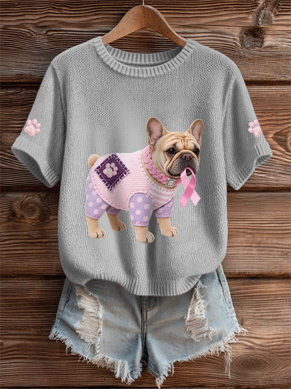 T-shirt de soutien de sensibilisation au cancer du sein ruban rose chien rose femme