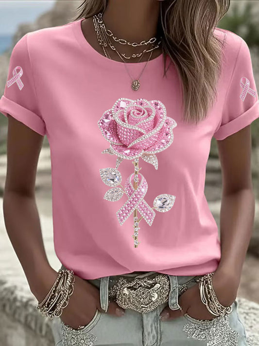 T-shirt Décontracté Femme Rose Imprimé Floral