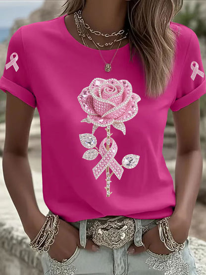 T-shirt Décontracté Femme Rose Imprimé Floral