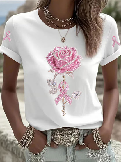 T-shirt Décontracté Femme Rose Imprimé Floral