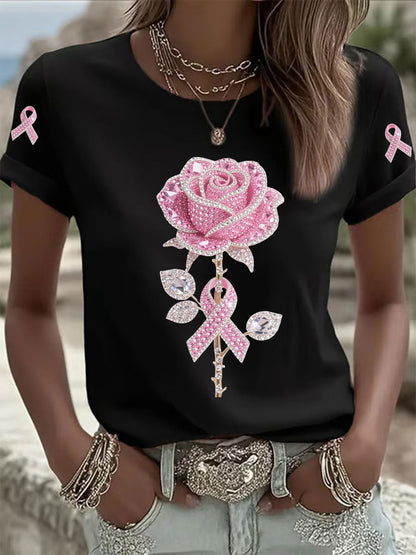 T-shirt Décontracté Femme Rose Imprimé Floral