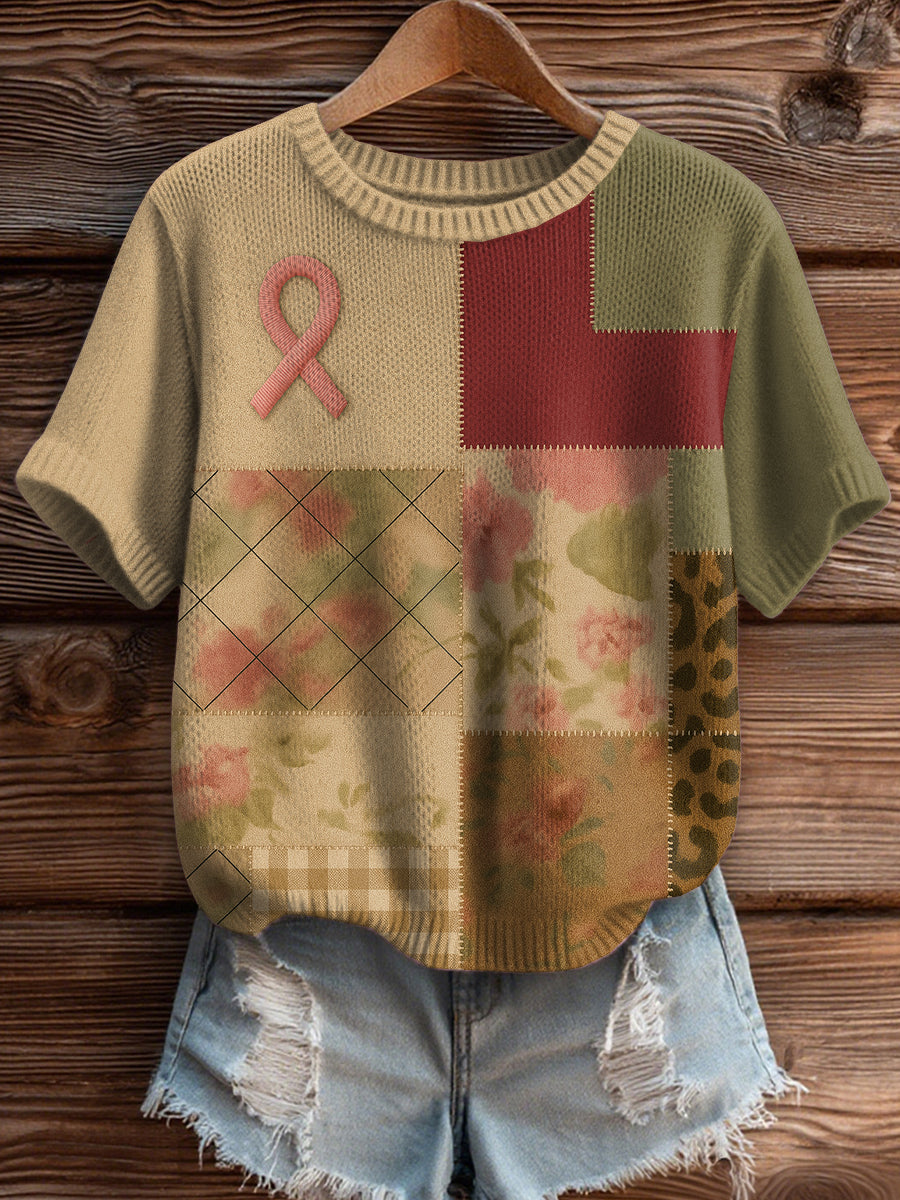 Chandail Patchwork Femme Sensibilisation au Cancer du Sein