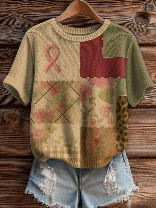 Chandail Patchwork Femme Sensibilisation au Cancer du Sein