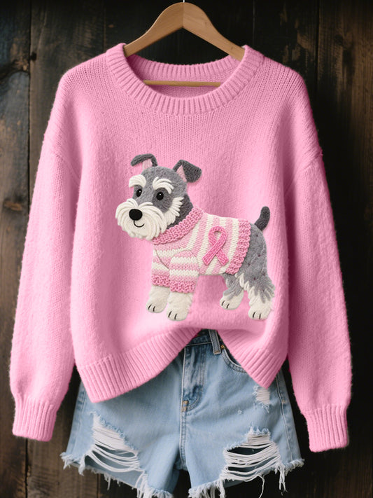 Pull confortable en tricot à motif chien Schnauzer Art pour femme
