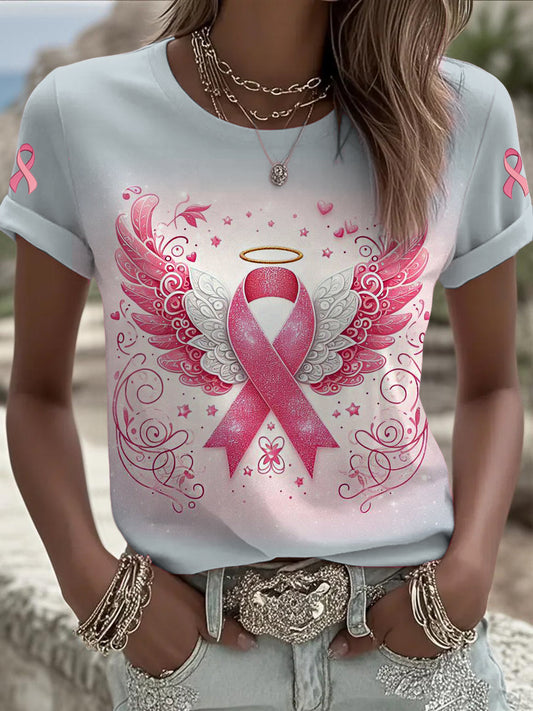 Femmes du cancer du sein imprimé mode Vintage lâche T-shirt à manches courtes