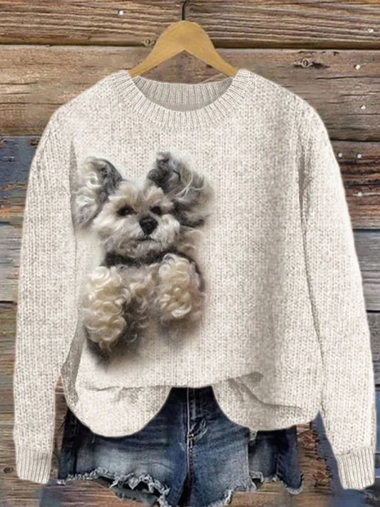 Pull Cozy Mignon en Tricot Chien Crew Neck Femme