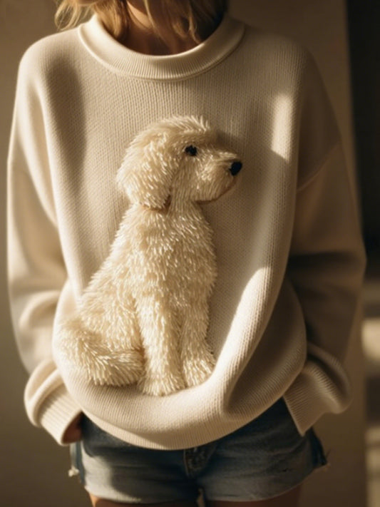 Chandail à encolure ras du cou en tricot classique en peluche Labrador pour femme