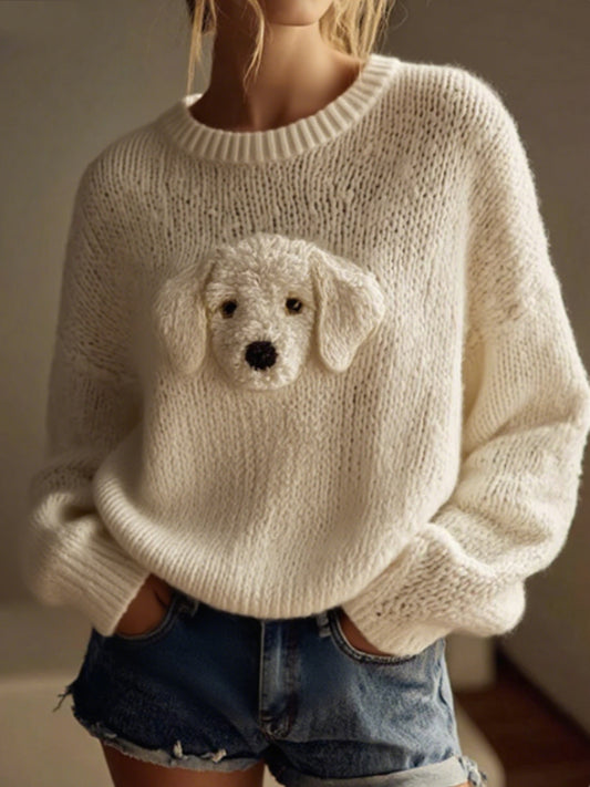 Chandail à encolure ras du cou en tricot classique en peluche Labrador pour femme