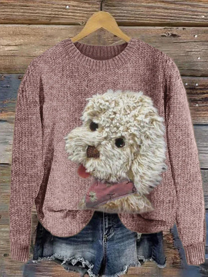 Pull Femme Fuzzy Dog Plush Patchwork Tricot