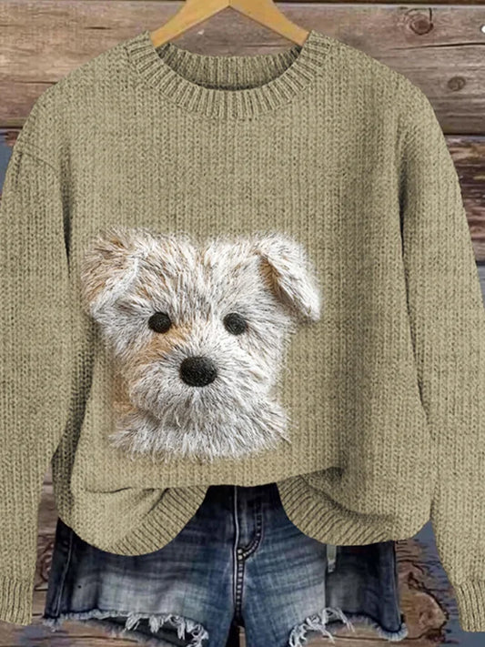 Femmes Mignon West Highland Terrier Chien Broderie Art Cozy Pull