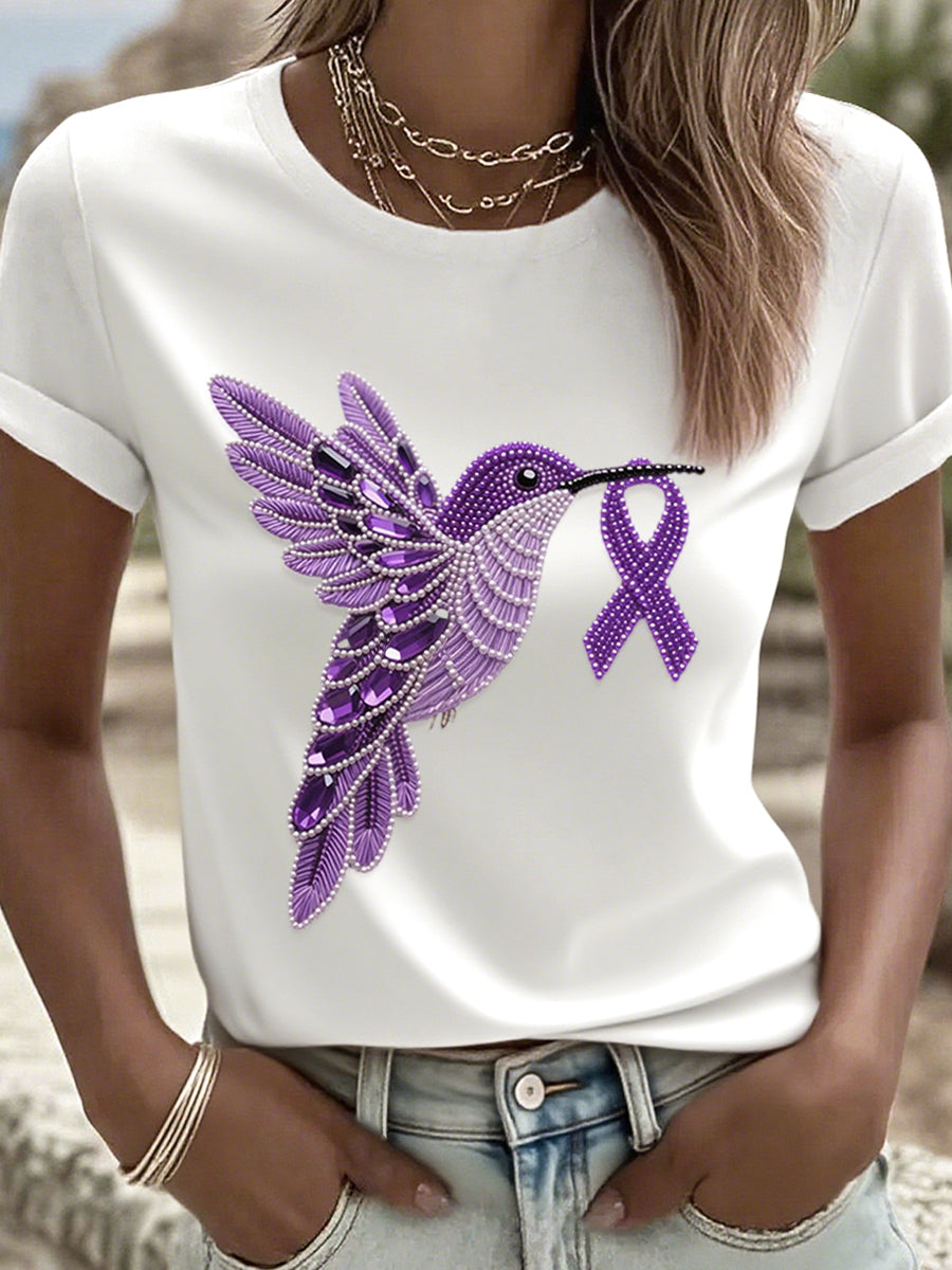 T-Shirt Femme Violet Motif Colibri