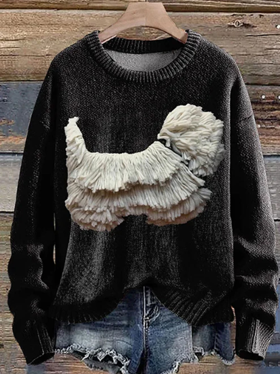 Pull à manches longues en tricot imprimé à franges pour femmes