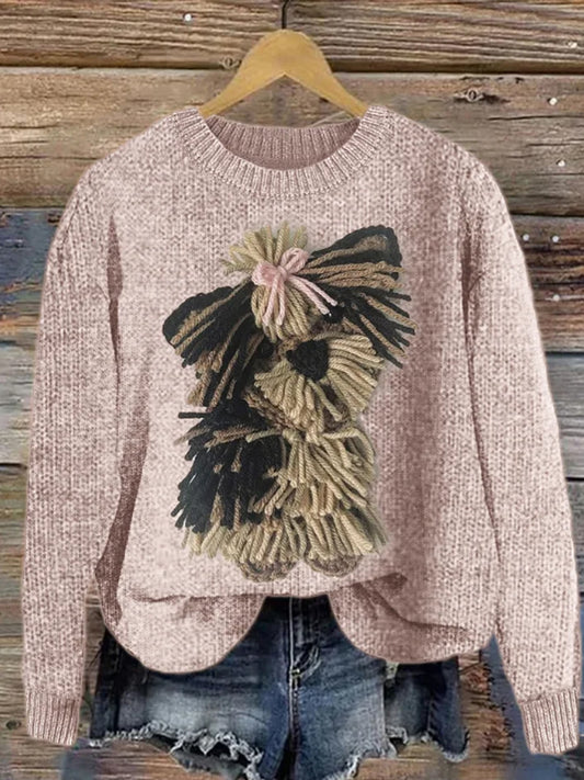Pull en tricot confortable pour femmes Yorkshire Dog Yarn Art
